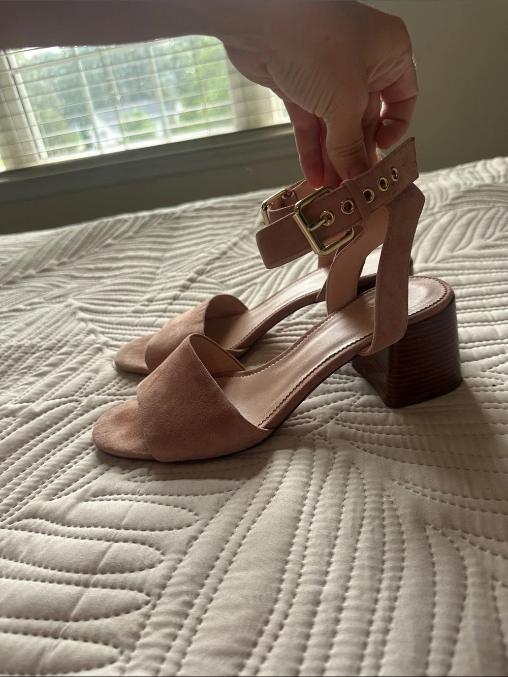 J. Crew Suede Ankle-Strap Block Heel Sandals - Blush